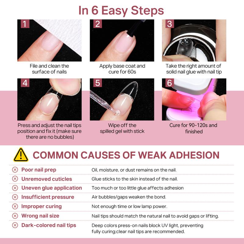 MIZHSE 6-in-1 Nail Kit – Solid Glue, 240pcs Almond Tips, UV Lamp, DIY Extension Set