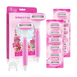 Razors for Women Include 2 Non-Slip Handles and 14 Blade Refills with a Shower Holder, 5 Premium Blades Women's Razors for Shaving with 360° Lubrication Reduces Irritation, Pink Body Care Hair Removal Wax Cosmetic