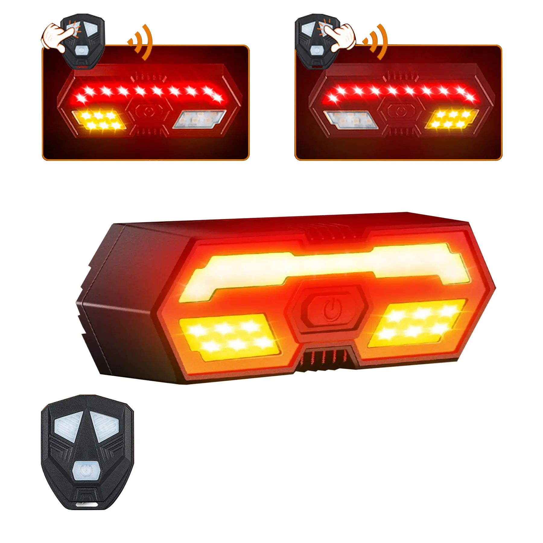 Long-range turn-signal tail light with audible warning function, high brightness, and six lighting modes; easy to install; suitable for road bikes, bicycles, off-road bikes, and e-bikes.