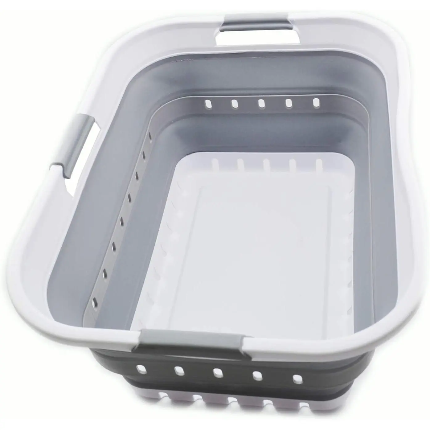 42L (11 Gallon) Foldable Plastic Laundry Basket - Foldable Pop-Up Storage Container/Organizer - Space-Saving Laundry Basket (1 Piece, White/Gray)