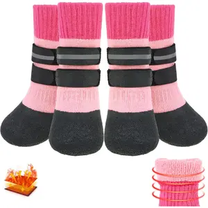 Anti Slip Winter Dog Socks to Prevent Licking Paws, Waterproof Snow Rain Long Dog Boots&Paw Protector, Warm Grippy Booties Reflective Double Straps for Hardwood Floor, Small Medium Large Dogs
