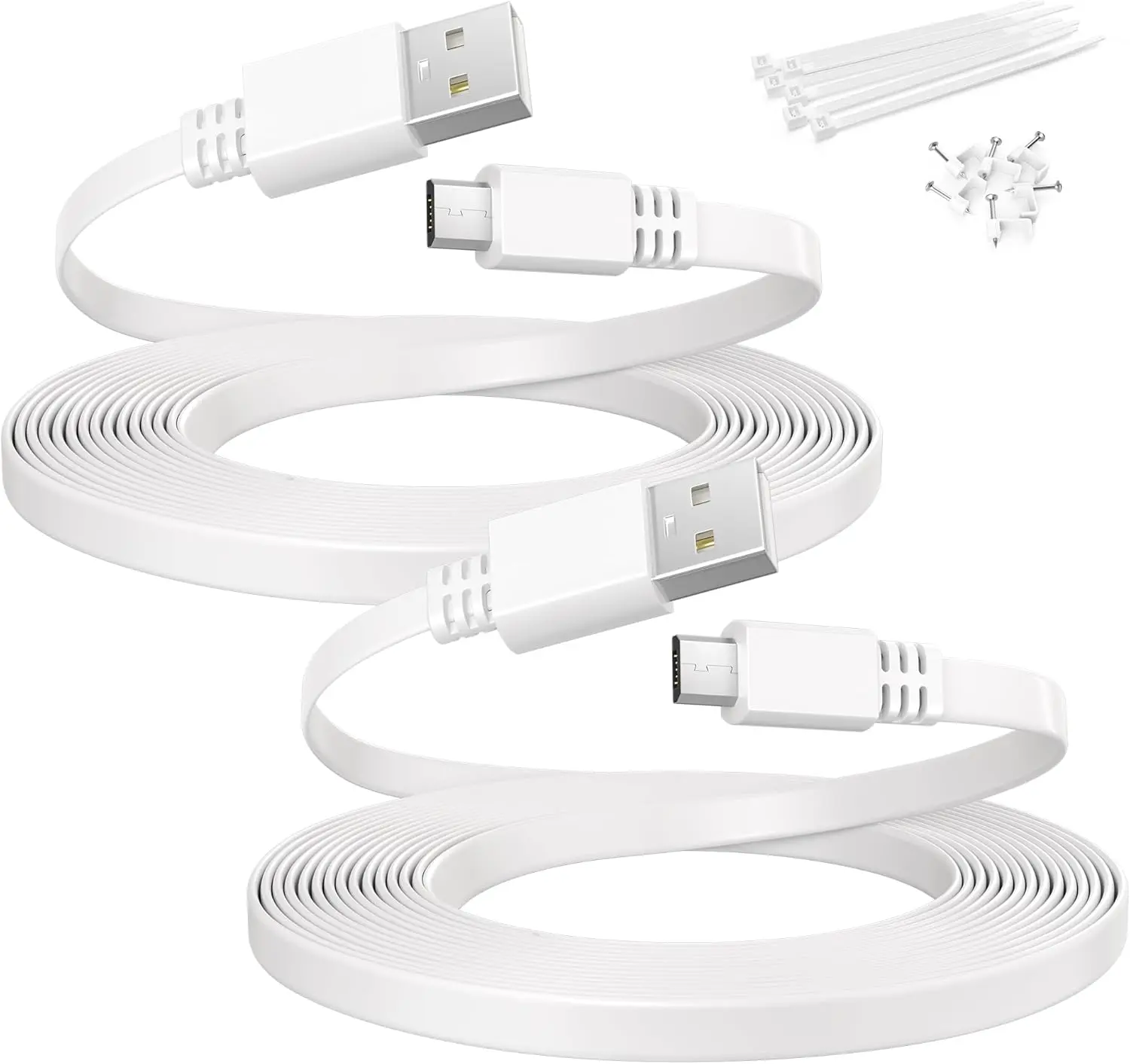 Itramax USB to Micro USB Extension Cable 30FT 2Pack,Extra Long Flat Charging Power Extender Cord for Wyze Cam V4/V3,Blink Mini/Xt2/Outdoor 3,Ring Indoor/Stick Up/Spotlight Plus,Eufy,Petcube Camera 360