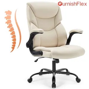 SweetFurniture Office Chair - Ergonomic Executive Computer Desk Chairs with Adjustable Flip-up Armrest, Swivel Task Chair with Lumbar Support, Strong Metal Base, PU Leather