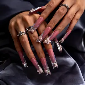 WIPUP B48-B55 Acrylic Press Nails Long&Short Fake Nails 10 PCS Handmade Nails Free Toolkit Nail Care Long-lasting Nails Art Cosmetic Manicure