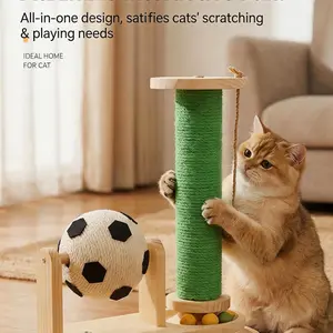 Football Shaped Cat Scratching Post with Wooden Asmr Experience, Four Functions in One Toy, Perfect for Cats, Fun and Interactive Playtime