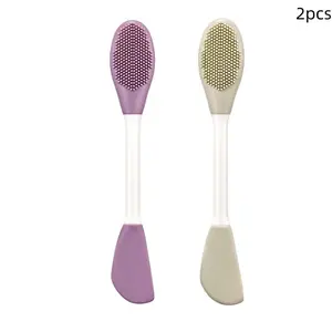 2pcs Dual-Head Silicone Massage Pore Cleansing Facial Brush, Face Scrubber, Face Cleaning Mud Mask Applicator, Soft Head Multi-Functional Silicone Mask Brush Combo