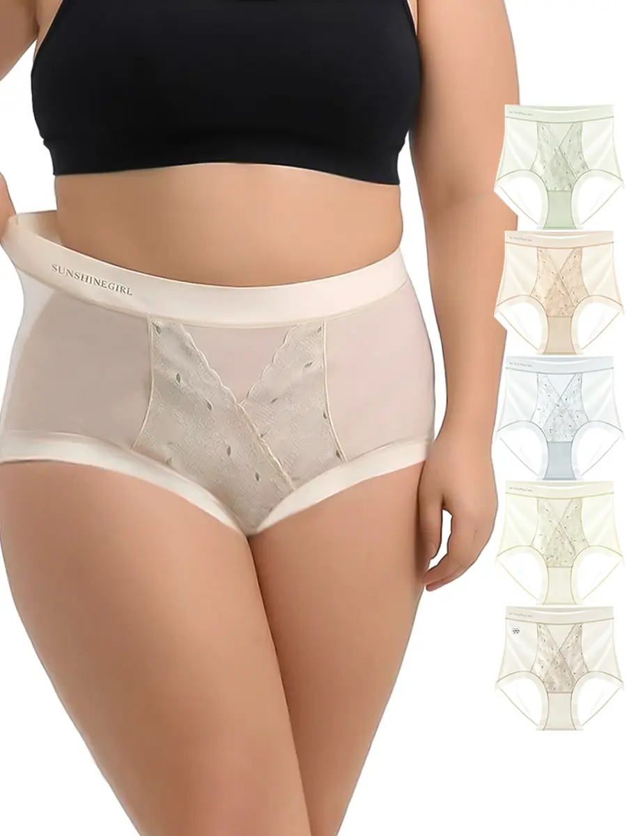 NapTalk 1PCS Plus Size High Waist Ultra-Thin Mesh Brief, Tummy Control Breathable Stretch Full Coverage Solid Women Panties, Random Color Shipped XL-5XL