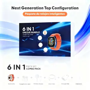 6-in-1 Smar twatch Kit Smart Watches for iPhone/Andriod: Smartwatch, Bluetooth headphones, 20W fast charger, Type-C cable, adapter, audio support, compact & portable Wearable Tech Android Charging Smartphone Chargeable