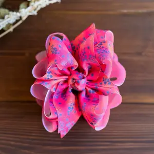 Lrc Summer Leaves Print, 2in1 Stackable Ribbon Hair Bow