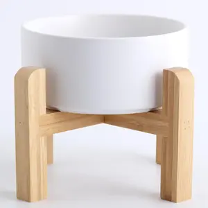 White Elevated Raised Ceramic Dog Bowl for Small Breeds, Dog Food Water Dish with Stand, Anti Slip Rubber Pet Feeding Bowl for Cats Puppy 13.5 OZ (5.1In / 1.7 Cups)