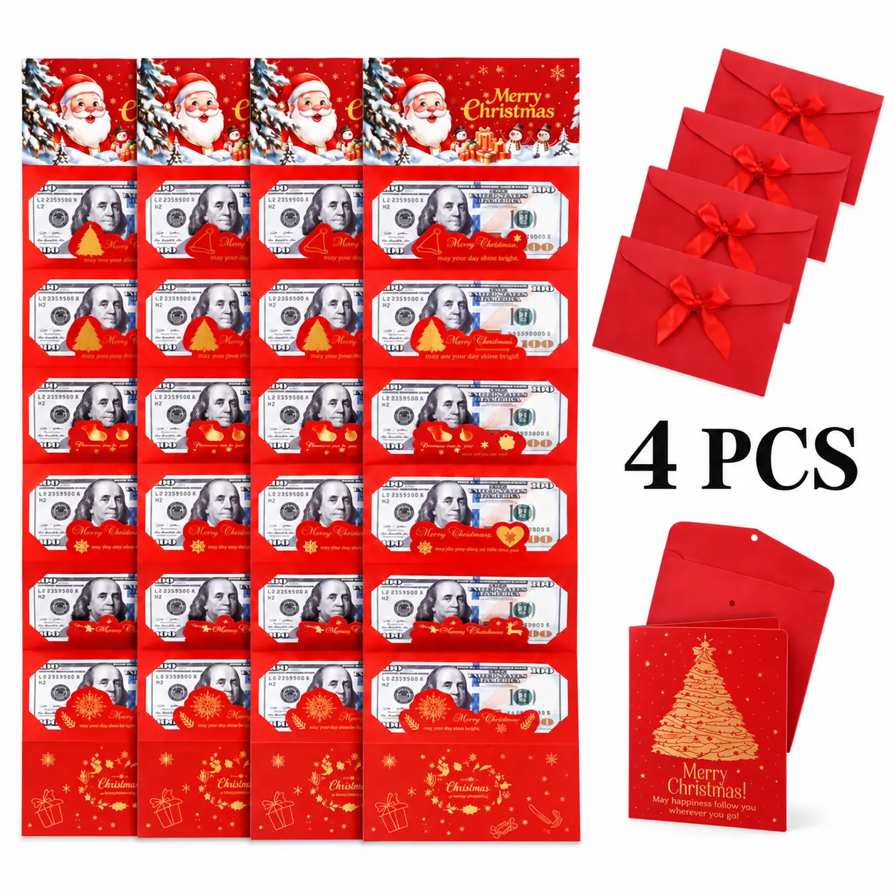 1Pcs/2Pcs/4Pcs Christmas Money Envelopes for Cash, 6-Slot Folding Cash Gift Holders, DIY Holiday Money Gift Envelopes for Christmas Gifts, Family & Party