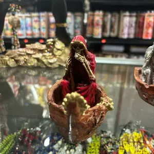 Ashtrays Santa Muerte from Mexico Handcrafted with Intricate Design and Vibrant Red Accents