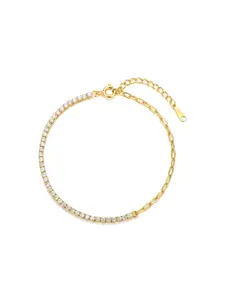 18k Gold Plated Cubic Zirconia Tennis Bracelet for Women, Adjustable Clasp Half Cubic Zirconia Bracelet, Hypoallergenic Minimalist Jewelry
