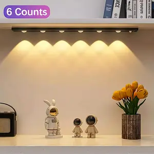 6-Pack USB Charging Motion Sensor Light Strip, 3 Color Changing LED Night Lamp, Home Decor Light, Wireless Kitchen Cabinet Wardrobe Wine Rack Shoe Cabinet Bedroom Sign Taco