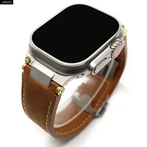 URVOI Band for Apple Watch Ultra 3 2 series 11 10 9 8 SE Vintage Crazy horse Leather strap fold pin buckle durable metal adapters Smart Watch Straps Smartwatch Accessories