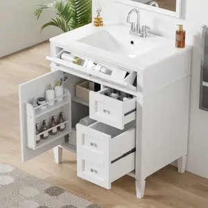 30'' Bathroom Vanity with Top Sink, Modern Bathroom Storage Cabinet with 2 Drawers and a Tip-out Drawer, Single Sink Bathroom Vanity