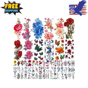 82 Sheets Flowers Temporary Tattoos Stickers, Roses, Butterflies