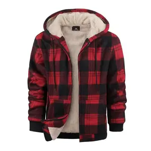 Men's plaid printed zipper drawstring hooded jacket, autumn and winter casual warm lining long sleeved pocket jacket, daily wear men's clothingRAIMENTRY