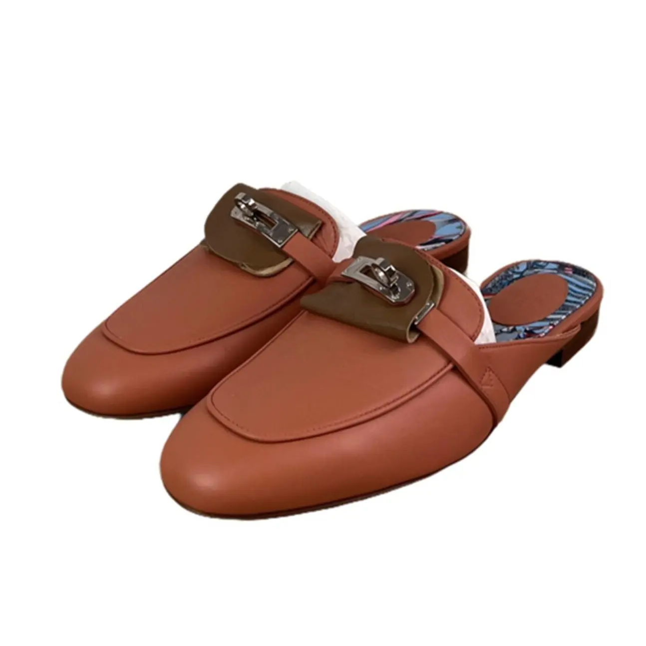 RDLT-Hermès Size 38.5 Orange Leather Kelly‑Buckle Casual Flat Mule Slides-J35986