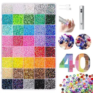 Nail Art Rhinestones Set 40 Grids 32000 Pcs Flatback Acrylic Diamonds Dotting Pen Tweezers  for DIY Manicure Hair Accessories Skin Decoration