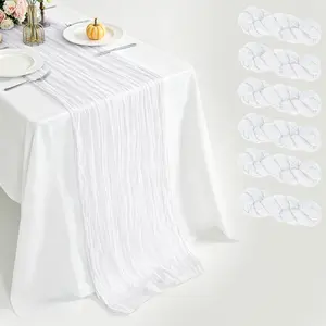 6-Pack Table Runners, 10-Foot Bohemian Sheer Tablecloths, 35x120/55x120 Inches, Rustic Semi-Transparent, Party Decorations