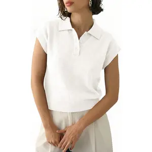 Saodimallsu Women's Cap-Sleeve Shortsleeve Knit Polo Shirt, Button-Collared Business Casual Pullover Top for Summer summerwins