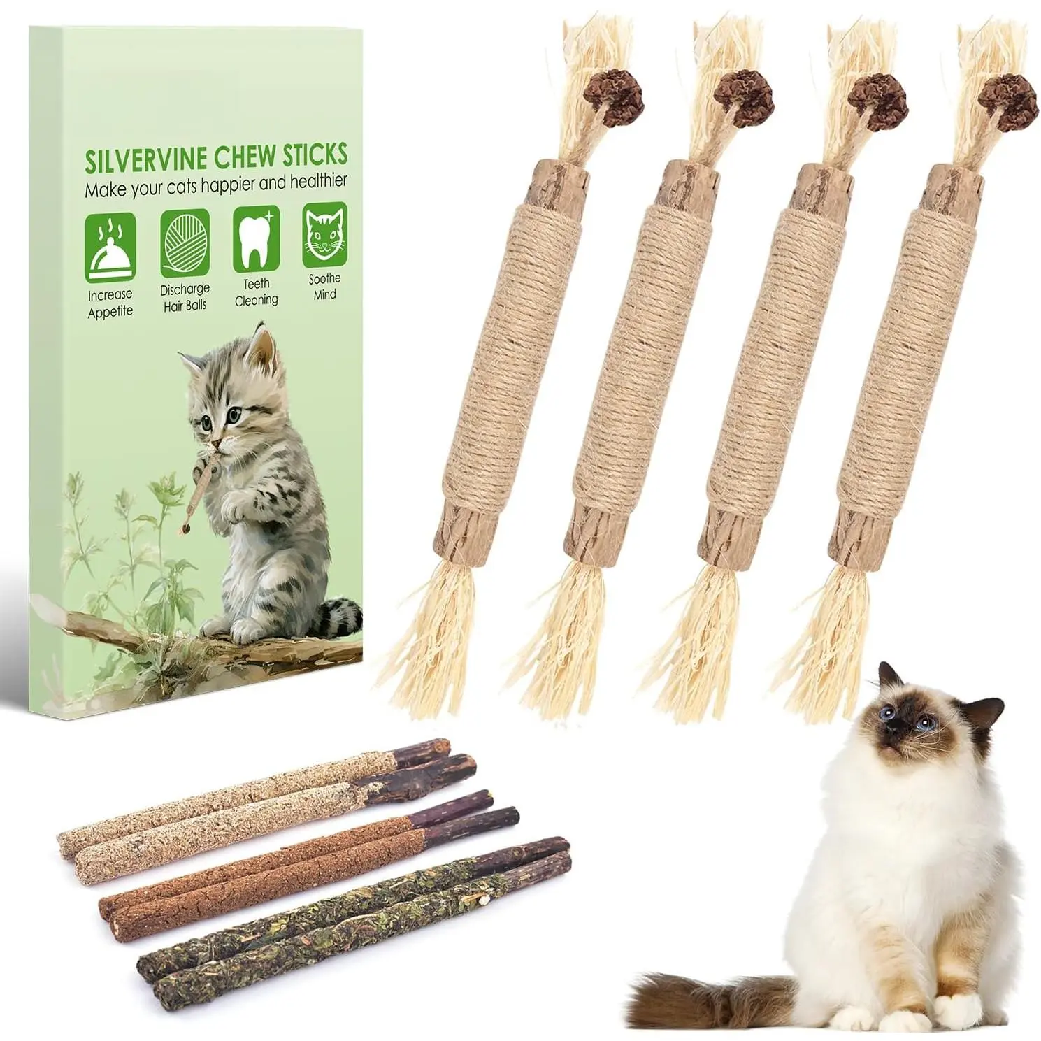 10 Pack Silvervine Sticks Natural Catnip Chew Toys for Kittens Dental Care Appetite Boosting and Stress Relief for Aggressive Chewers