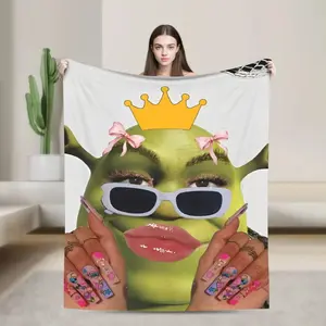Viral TikTok Shrek Crown Sunglasses Blanket Super Soft Fuzzy Plush Cozy Throw Warm Flannel for Bed Sofa All Seasons Shrek Fans Gift Chic Decor High Quality