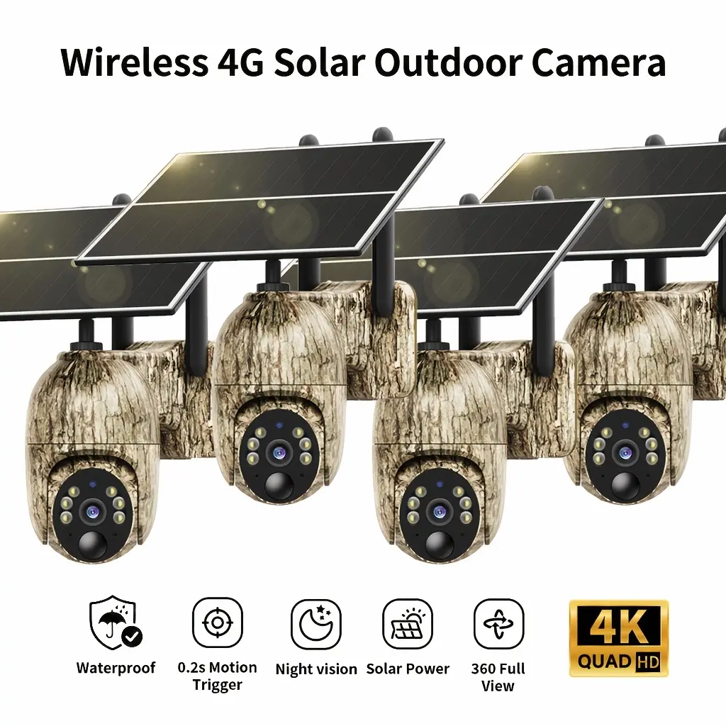 SEHMUA 4G LTE Cellular Solar Security Camera Wireless Outdoor, No WiFi Need Solar Powered Camera, Hunting & Farm Trail Camera With 360° Live View, 4K Night Vision, 2-Way Audio, Waterproof For Off-Grid Ranch & Wildlife Monitoring