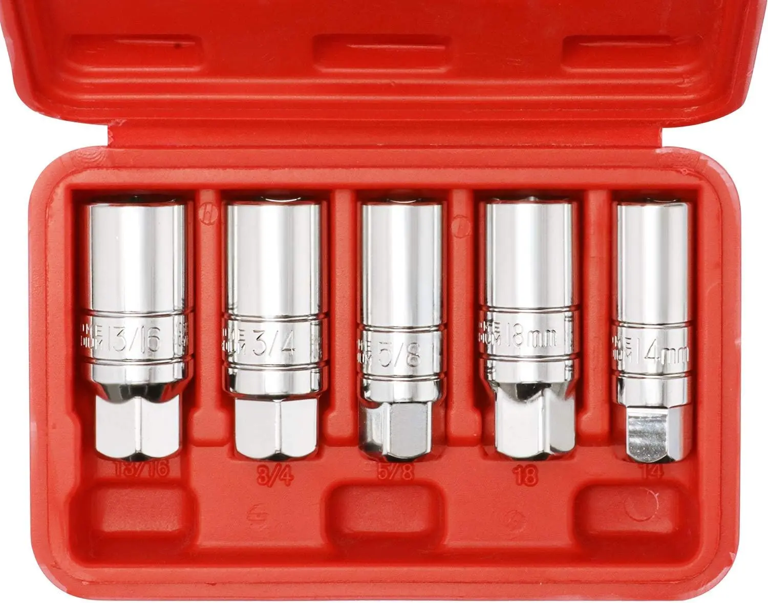 3/8-Inch Drive Spark Plug Socket Set, 6-Point, 5/8-Inch, 3/4-Inch, 13/16-Inch, 14mm, 18mm, 5- Set