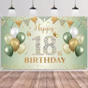 Happy Birthday Banner Sage, 1-80 Years Old Party Decoration, Pull Flag Banner No Power Needed, Unisex Photo Background Sign