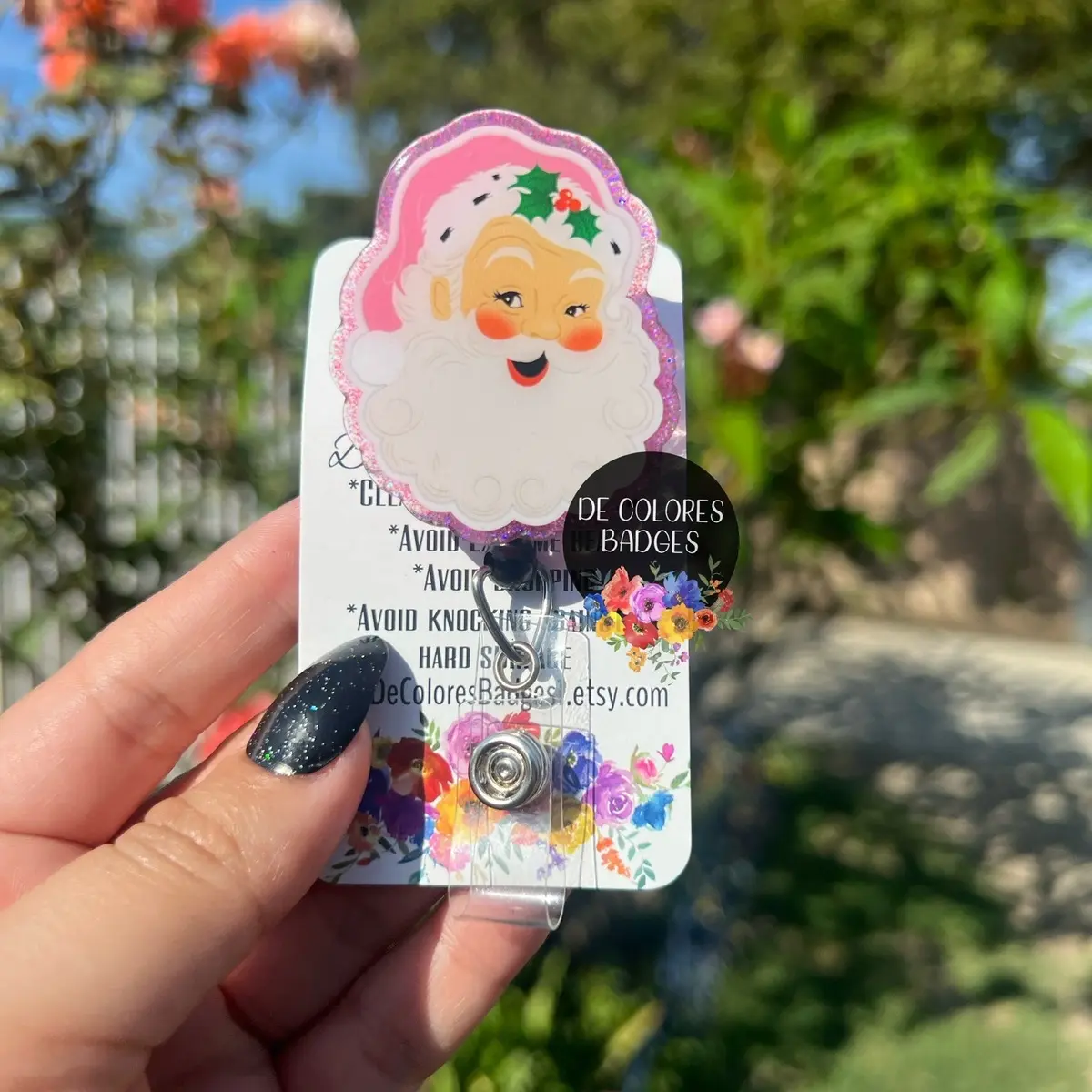 Pink Christmas Santa Badge, Vintage Santa Badge, Retro Christmas Santa, Holiday Badg, Christmas Badge Reel, Santa Badge, Pink Santa Badge,