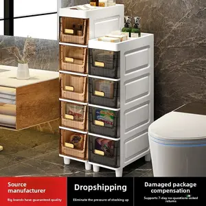 Bathroom kitchen storage helper! Ultra-thin locker | With drawers · Waterproof PP · Light wood veneer · Skin care products are easy to return to