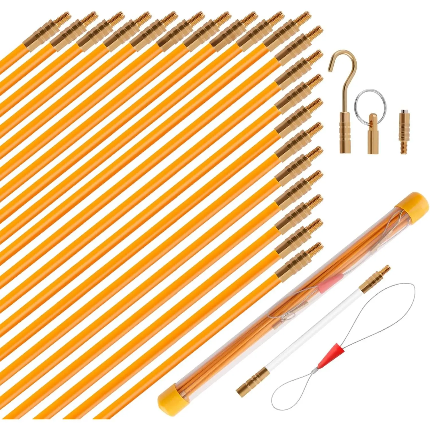 22FT Fiberglass Electrical Wire Running Kit Wire Fishing Tools Fish Tape Wire Puller Through Wall  Snake Fish Rods Kit with Different Attachments