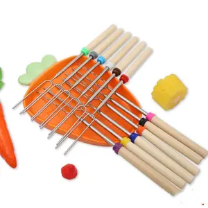 Marshmallow Roasting Sticks, Telescoping Smores BBQ Forks, 32 Inch Long Metal Barbecue Skewers for Camping & Bonfires, Barbecue Utensils