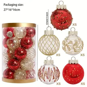 25pcs 6cm Christmas Balls Ornaments, Classic Round Hanging Decorations, Durable Plastic Festive Bulbs for Holiday Wedding Party