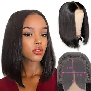 4X4 Short Bob Lace Closure Wigs Human Hair Straight Natural Hairline  Brazilian Remy Hair Wigs Pre Plucked with Baby Hair for Black Women