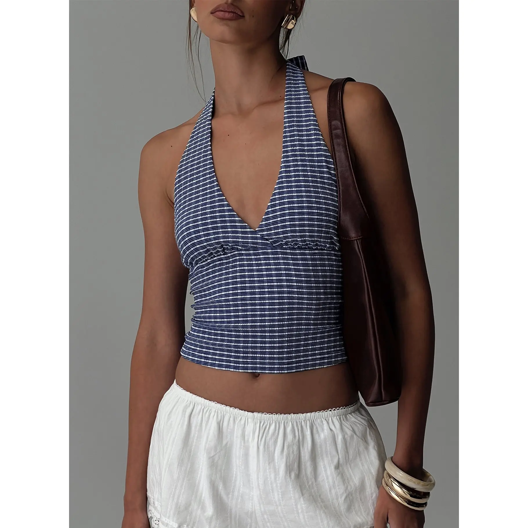 Whimsy Halter Top Navy Gingham