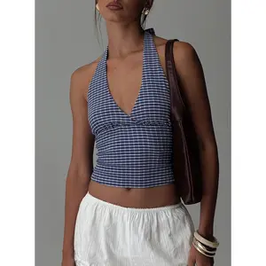 Whimsy Halter Top Navy Gingham