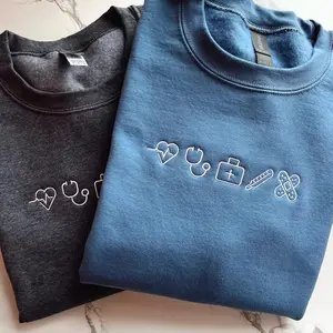 Embroidered Healthcare Nurse Sweatshirt Cotton Crewneck, Unisex Matching Sweatshirt Embroidery, Casual Coquette Pullover Gift For Nurse