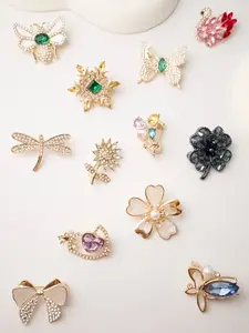 12 Pcs Luxury Rhinestone Brooch Pins, Elegant Butterfly Design, All-Season Fashion Accessory, Perfect for Blazers, Shirts, Scarves, Gift Idea