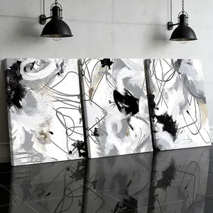 3 Counts Wooden Framed Canvas Painting, Abstract Black And White Brush Art Images, Exquisite Poster, Perfect Living Room Decoration, Modern Art, Fashion Family Poster, Wall Art Decoration, Waterproof Art