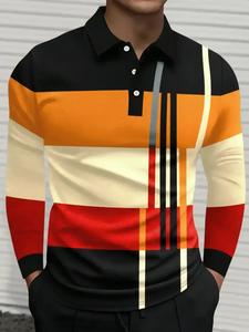 men's colorful striped long sleeve polo shirt, casual comfortable fitted golf top for all seasons, fashion gift for men, menswear