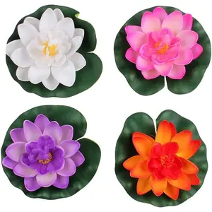 Set Of 4 Different Color Artificial Floating Foam Lotus Flower Water Lily for Home Garden Pond Decor Small