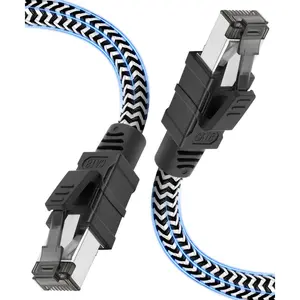 Cat 8 Ethernet Cable 3FT, High Speed Braided 40Gbps 2000Mhz Internet Cable, Shielded Indoor LAN Cable S/FTP Network Cable Compatible for Modem/Router/PS5/Gaming/PC
