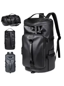 Multifunctional PU Leather Cylinder Backpack, Large Capacity Sports Bag, Deformable Handbag Travel Bag, Multi-Layer Outdoor Hiking Bag, Travel Backpacks