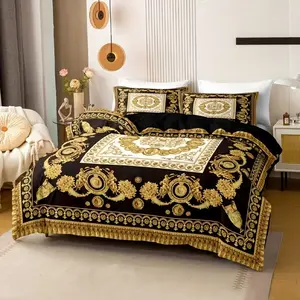 3-Piece Bedding Set, 1 Duvet Cover + 2 Pillowcases, European Gold Digital Print, No Padding, Elegant Bedroom Decor