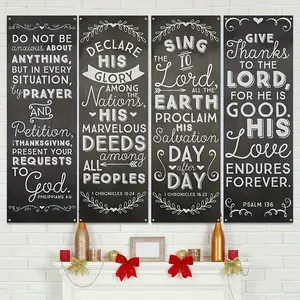 Easter Theme Backdrop Banner, 4 Counts/set Bible Quote Church Banner, Wall Decor for Home Living Room Bedroom Church Sanctuary Walls, Ornaments