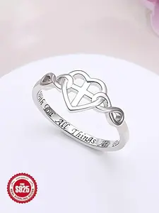 S925 Sterling Silver Cross & Heart Design, Fashion Accessories for Women & Girls, Trendy All-match & Exquisite Jewelry for Birthday Gift, Wedding Promise Rings