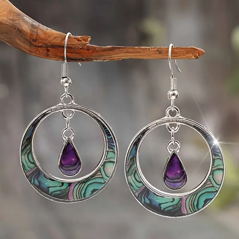 Vintage Bohemian Style Tear Drop Pendant Earrings, Boho Style Jewelry, Colorful Random Enamel Design, Perfect for Daily Wear & Holiday Gifts, Teardrop Earrings